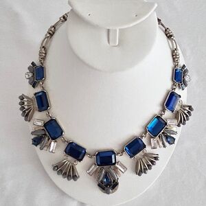 BELLA & JACK Vintage Statement Necklace Multi-Color Rhinestones Blue Silver Tone